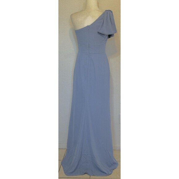 NWT AFTER SIX Size 2 Bowed One-Shoulder Crepe Trumpet Gown In Larkspur Blue - Picture 7 of 13